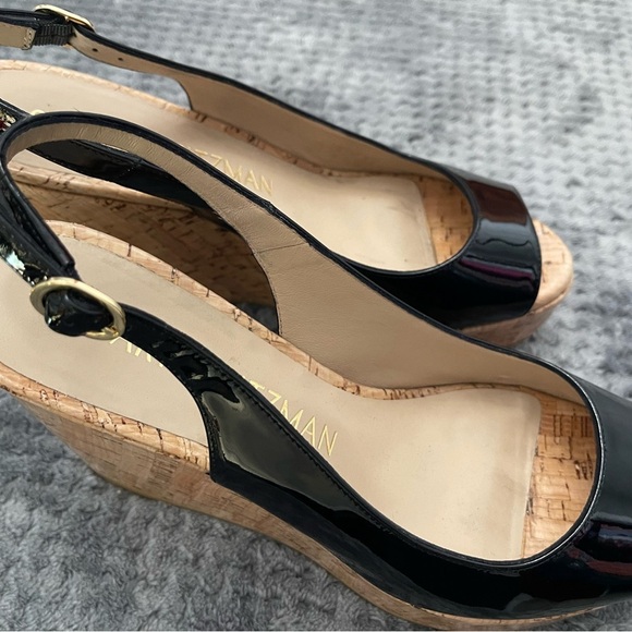 STUART WEITZMAN RIVERIA BLACK PATENT CORK WEDGE - Size 9 - Picture 4 of 7